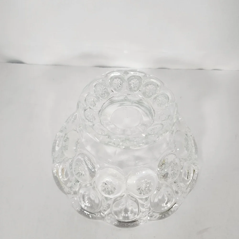 Vintage L.E. Smith Moon And Stars Clear Glass Pedestal Bowl Scalloped Edge 7